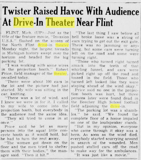 North Flint Drive-In Theatre - Jun 9 1953 Twister At The Drive-In